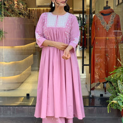 Women's Pink Embroidered Pure Cotton Suit Set for Elegant Daily & Casual Wear