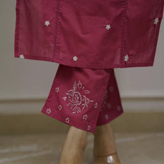 Women's Embroidered Pink Cotton Suit Set