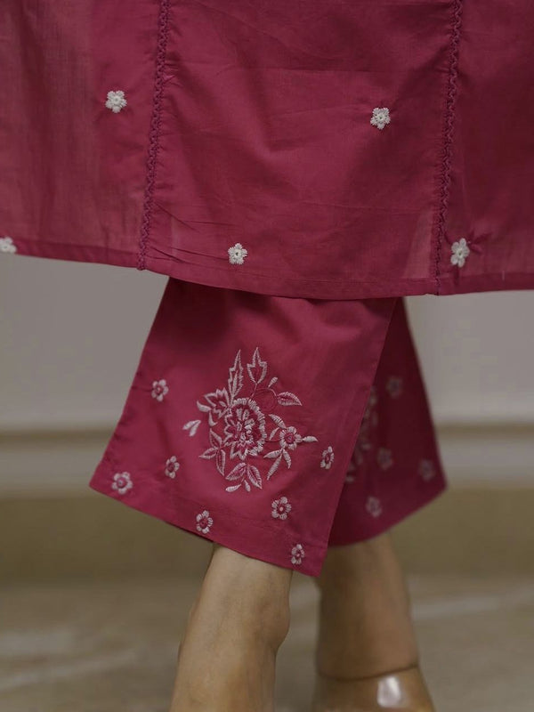 Women's Embroidered Pink Cotton Suit Set