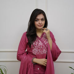 Women's Embroidered Pink Cotton Suit Set