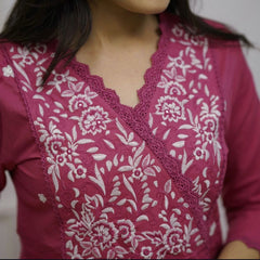 Women's Embroidered Pink Cotton Suit Set