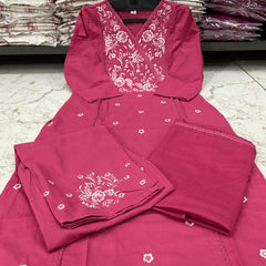 Women's Embroidered Pink Cotton Suit Set