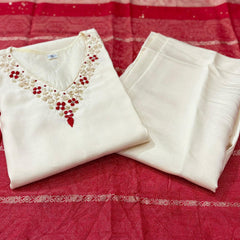 Graceful Silk Embroidered Suit Set Offwhite