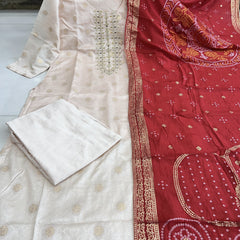 Off White Jequard Silk Festive Suit Set