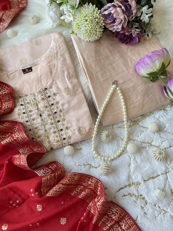 Off White Jequard Silk Festive Suit Set
