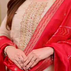 Off White Jequard Silk Festive Suit Set