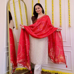 Off White Jequard Silk Festive Suit Set