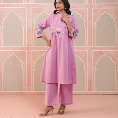 Baby Pink Embroidered Cotton Flex Kurta Pant Set