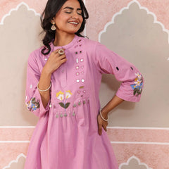 Baby Pink Embroidered Cotton Flex Kurta Pant Set