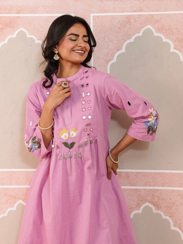 Baby Pink Embroidered Cotton Flex Kurta Pant Set