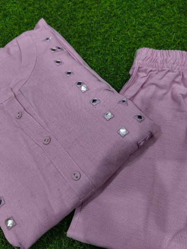 Baby Pink Embroidered Cotton Flex Kurta Pant Set