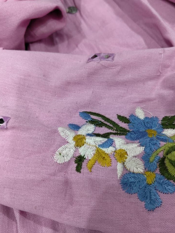 Baby Pink Embroidered Cotton Flex Kurta Pant Set