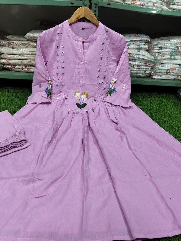 Baby Pink Embroidered Cotton Flex Kurta Pant Set