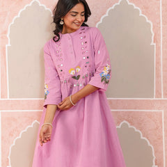 Baby Pink Embroidered Cotton Flex Kurta Pant Set