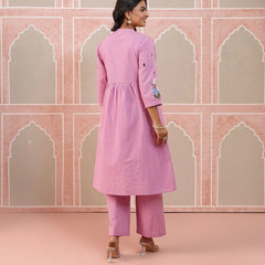 Baby Pink Embroidered Cotton Flex Kurta Pant Set