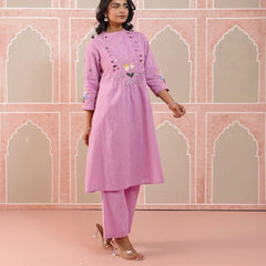 Baby Pink Embroidered Cotton Flex Kurta Pant Set