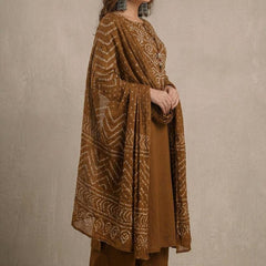 Brown Bandhani Print Pure Cotton Suit Set with Dupatta