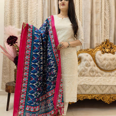 White Embroidered Cotton Suit Set with Multicolor Printed Dupatta