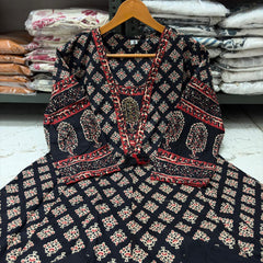 Black Printed Anarkali Pure Cotton Suit Set with Dupatta