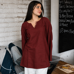 Maroon Flared Sleeve Embroidered Kurti