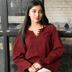 Maroon Flared Sleeve Embroidered Kurti