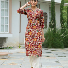 Multi Floral Straight Rayon Kurta