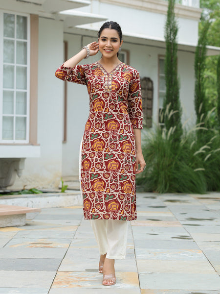 Multi Floral Straight Rayon Kurta
