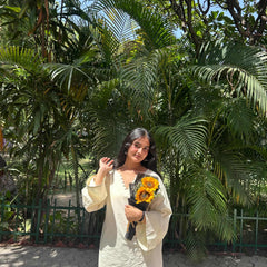 Ivory Cotton V-Neck Kurti