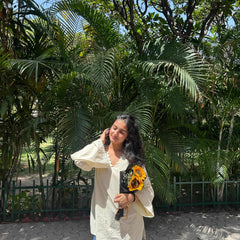 Ivory Cotton V-Neck Kurti