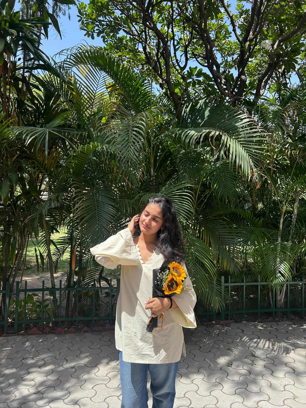 Ivory Cotton V-Neck Kurti