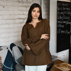 Women Maroon Bell Sleeve Kurta | Elegant Minimal Ethnic Top for Women