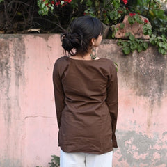 Women Maroon Bell Sleeve Kurta | Elegant Minimal Ethnic Top for Women