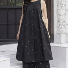 Black Polka Dot Rayon Kurta Pant Set – Chic Everyday Wear