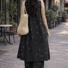 Black Polka Dot Rayon Kurta Pant Set 