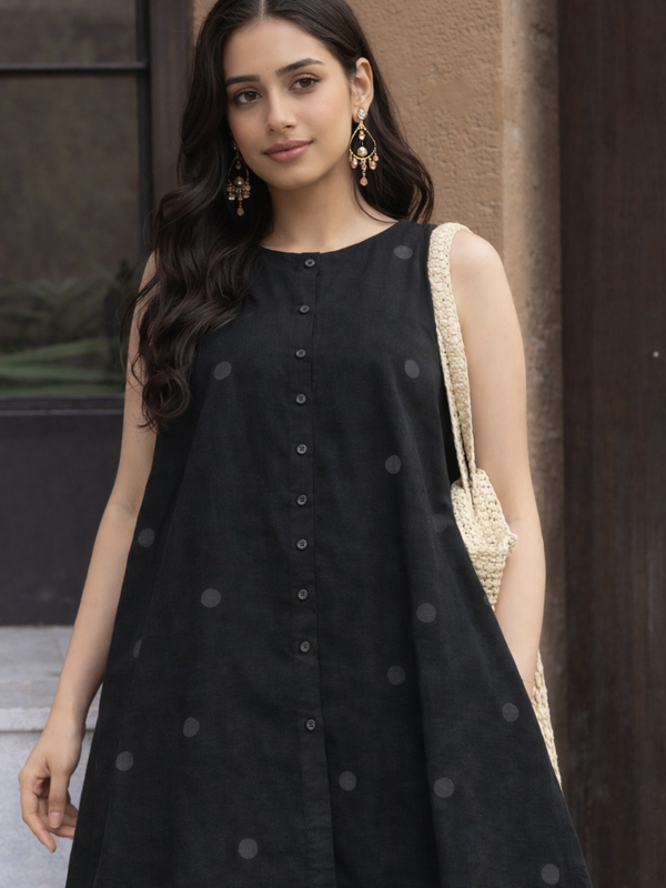Black Polka Dot Kurta 