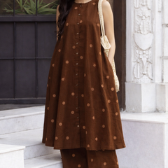 Brown Polka Dot Rayon Kurta Pant Set –