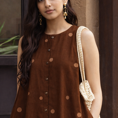 Brown Polka Dot Rayon Kurta Pant Set – Elegant Everyday Wear