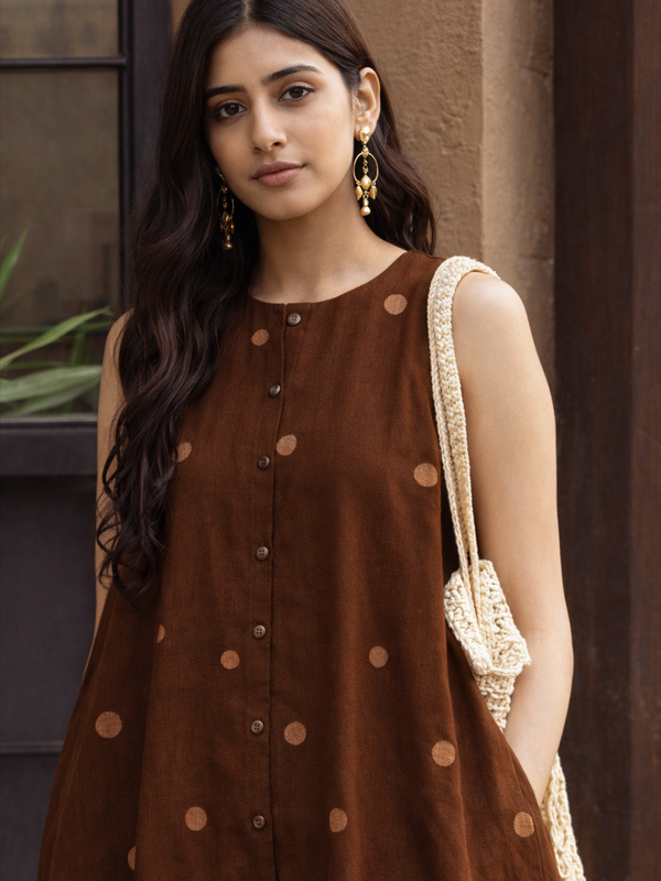 Brown Polka Dot Rayon Kurta Pant Set – Elegant Everyday Wear
