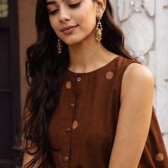 Brown Polka Dot Rayon Kurta 