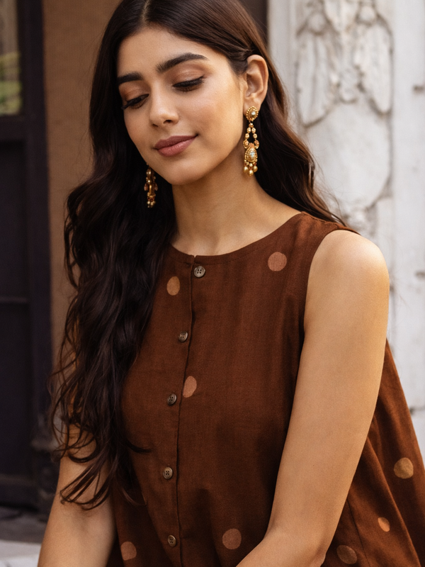Brown Polka Dot Rayon Kurta 