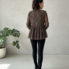 Women Black Chiffon Animal Print Top 