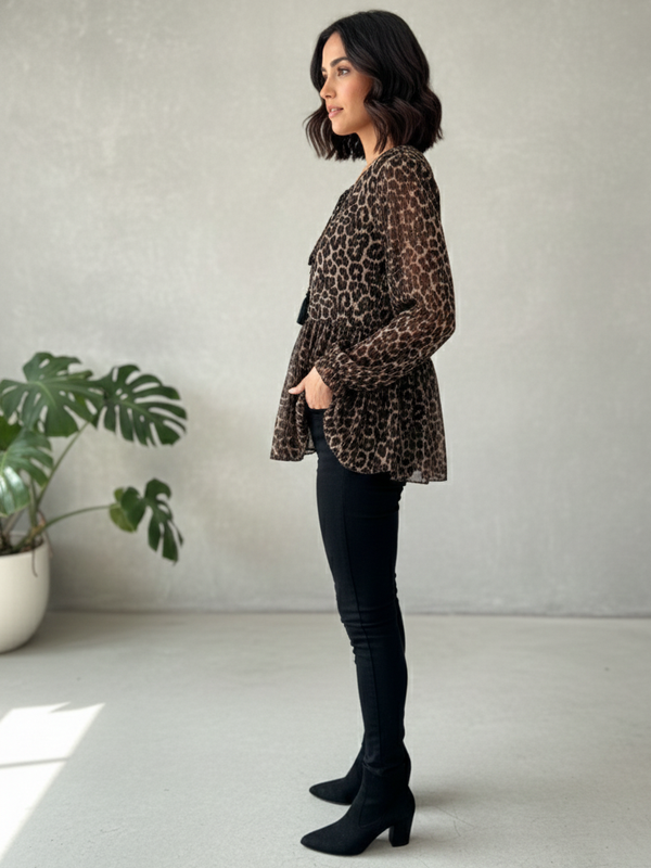 Women Black Chiffon Print Top 
