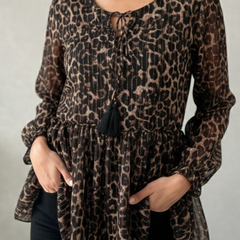 Women Black Chiffon Animal Print Top