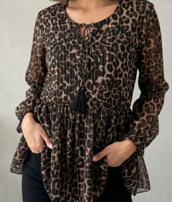 Women Black Chiffon Animal Print Top