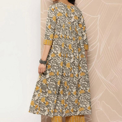 Mustard Floral Rayon Kurta Pant Set Elegant Ethnic Wear