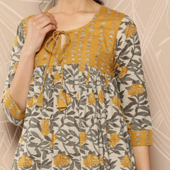 Mustard Floral Elegant Ethnic Wear
