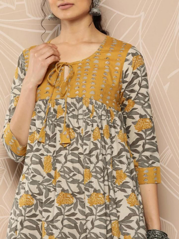 Mustard Floral Elegant Ethnic Wear