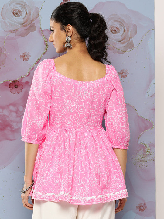 Women Pink Cotton Printed Top