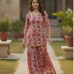 Red Kurta Palazzo Set for Women