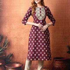 Maroon Floral Straight Rayon Kurta – Elegant Everyday Ethnic Wear